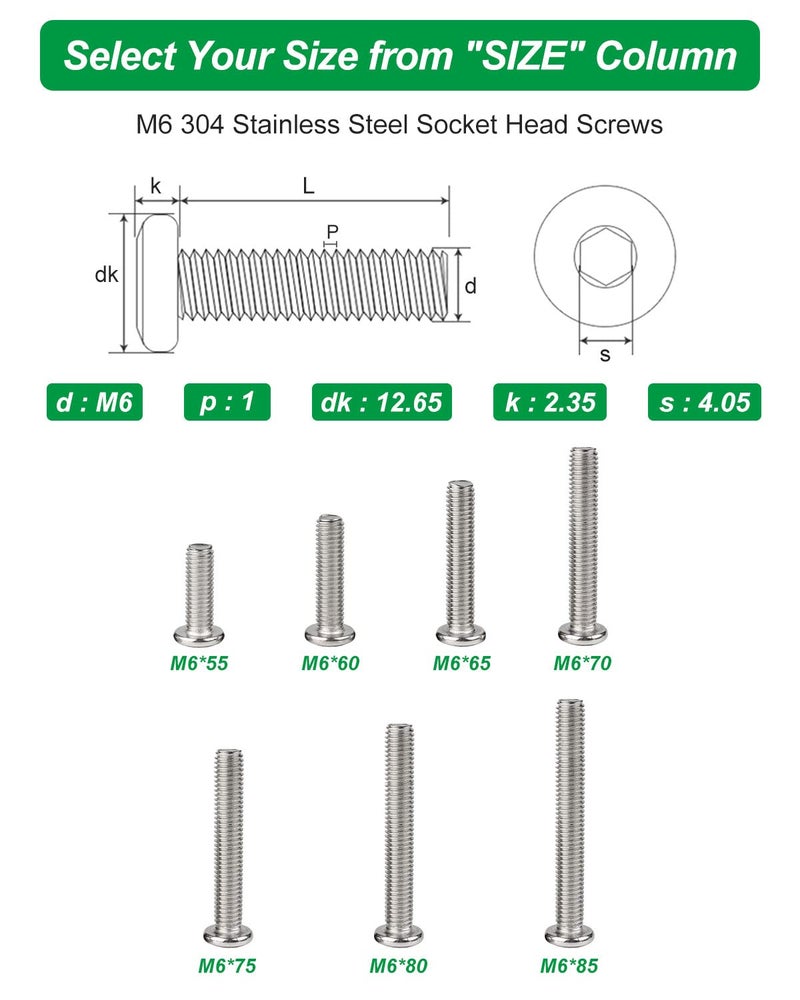Allwin M6 x 30 MM Bolts - 10 Pcs Flat Head Hex Socket Cap Screws Bolts for Crib,Chairs and Furniture,etc - 304 Stainless Steel - with Allen Wrench,Bed Hardware Replacement - Image 3